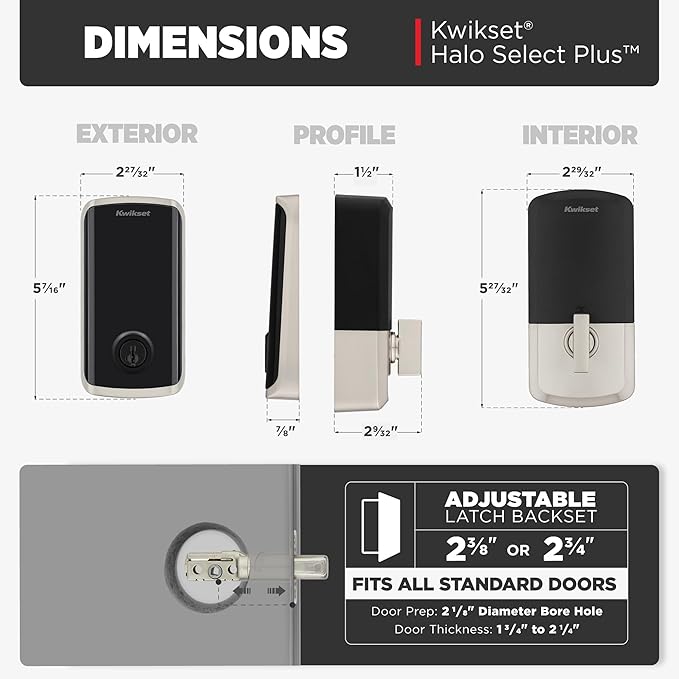 Kwikset Halo Select Plus Satin Nickel Touchscreen Apple Home Keys Tap-to-Unlock, Wi-Fi and Matter Enabled Smart Lock Deadbolt with Door Status Sensor and Intrusion Detection