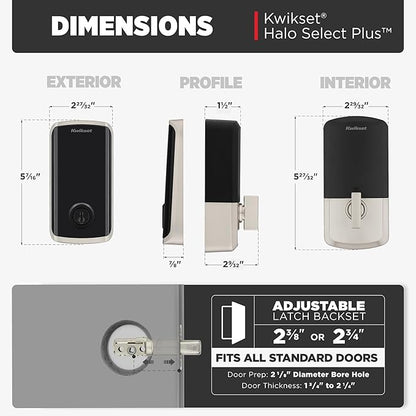 Kwikset Halo Select Plus Satin Nickel Touchscreen Apple Home Keys Tap-to-Unlock, Wi-Fi and Matter Enabled Smart Lock Deadbolt with Door Status Sensor and Intrusion Detection