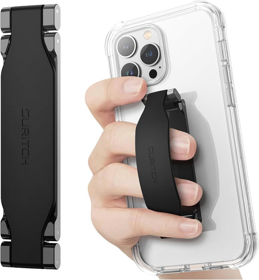 SURITCH Phone Grip Strap Finger Loop Holder for Back of Phone, 2-in-1 Soft Silicone Gripper Kickstand for iPhone Samsung and Most Cell Phone Cases, 3.94" Black