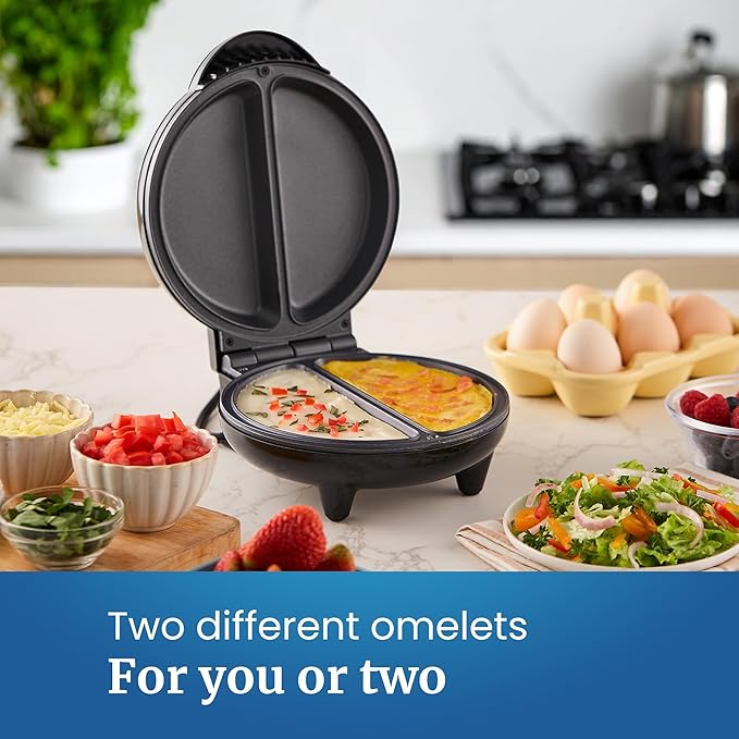 Elite Gourmet EOM205 Non-Stick Omelet Frittata Snack Pocket Maker for 2 Individual 6.5" Omelets,Stainless Steel and Black,(Pack of 6)