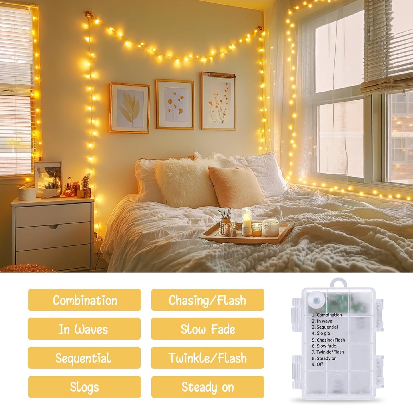 JMEXSUSS 2 Pack Battery Operated String Lights with Remote, Total 66ft 200 LED Battery Christmas Lights Outdoor Indoor, Twinkle Light for Christmas Tree Bedroom Porch Garland Yard Decor (Warm White)