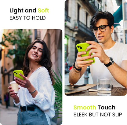 FireNova Designed for iPhone 15 Plus Case, Silicone [Camera Protection] Case with [2 Screen Protectors], Soft Anti-Scratch Microfiber Lining Inside, 6.7 inch, Fluorescent Green