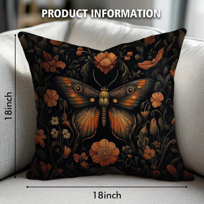 William Morris Abstract Vintage Floral Velvet Butterfly Design Throw Pillow Covers Home Decor, Retro Art Deco Pillowcase Cushion Cover for Bed Sofa Living Room, Square 18x18inch (Orange-Butterfly)