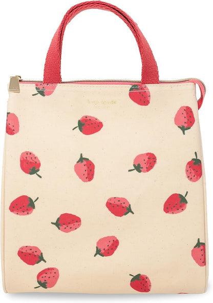 kate spade new york Cute Lunch Bag for Women, Large Capacity Lunch Tote, Adult Lunch Box with Silver Thermal Insulated Interior Lining and Storage Pocket (Strawberries)