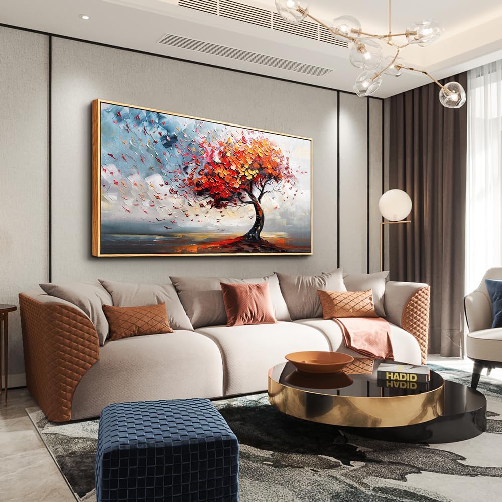 hyidecorart Wood Framed Prints Textured Pictures Large Abstract Wall Decor For Living Room Canvas Wall Art For Office Bedroom Decor Tree Panoramic Landscape Wall Painting Artwork Modern Hotel Mural