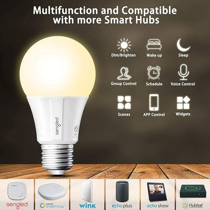 Sengled Smart Light Bulb Starter Kit, Smart Bulbs that Work with Alexa, Google Home, 2700K Soft White Alexa Light Bulbs, A19 E26 Dimmable Bulbs 800LM, 9 (60W Equivalent), 4 Bulbs with Hub, New