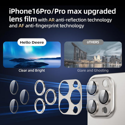 Compatible with iPhone 16 Pro Camera Lens Protector,[Shatterproof] [Strong Adsorption][AR Anti-Reflection] 9H Metal Aluminum Alloy Tempered Glass Camera Cover,Titanium