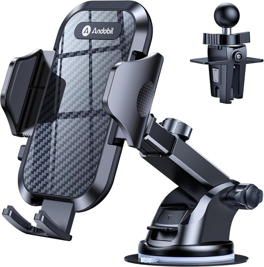 andobil Car Phone Holder, 2025 Military-Grade 85lbs Strongest Suction Phone Holders for Your Car Dashboard/Windshield/Vent Easy Clamp Cellphone Holder Truck Stand for iPhone 16 15 14 Pro Max Samsung