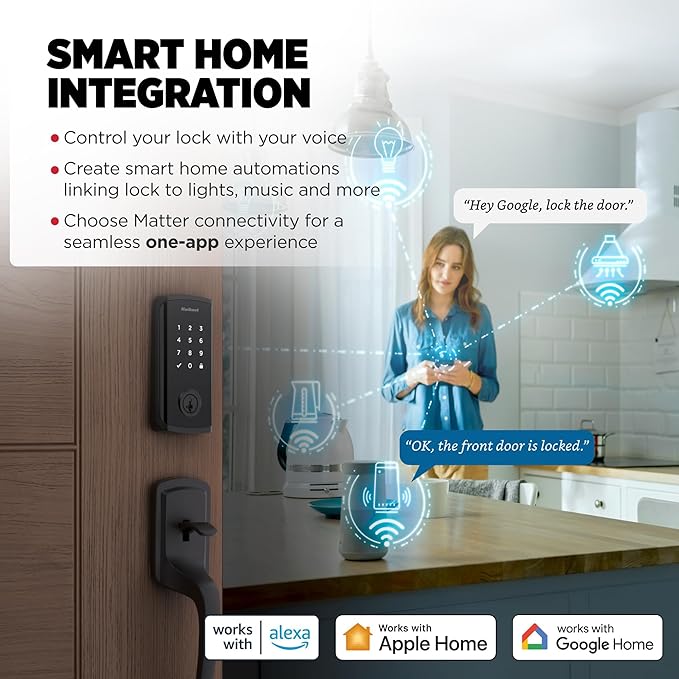Kwikset Halo Select Plus Matte Black Touchscreen Apple Home Keys Tap-to-Unlock, Wi-Fi and Matter Enabled Smart Lock Deadbolt with Door Status Sensor and Intrusion Detection