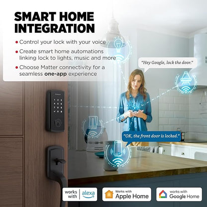 Kwikset Halo Select Plus Matte Black Touchscreen Apple Home Keys Tap-to-Unlock, Wi-Fi and Matter Enabled Smart Lock Deadbolt with Door Status Sensor and Intrusion Detection