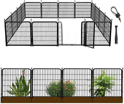 Garden Fence with Gate 36 in(H)×27 in(L) 14 Panels Total 31 Ft(L), Garden Fences and Borders for Dogs, Animal Barrier Fence, Black Metal Decorative Garden Fencing