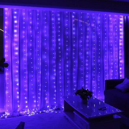 HXWEIYE 300LED Purple Fairy Curtain Lights for Bedroom, 3mx3m 8 Modes USB Plug in Window Christmas Led String Hanging Lights with Remote for Backdrop Wedding Party Home Garden Outdoor Indoor