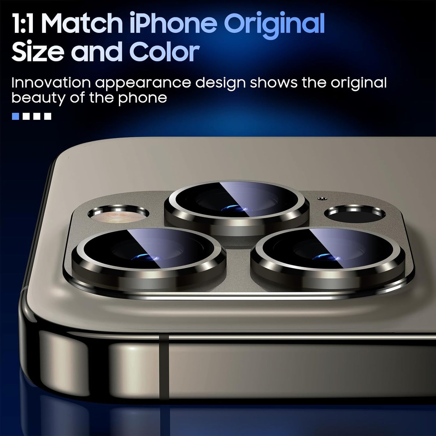 Uyiton Compatible with iPhone 15 Pro/iPhone 15 Pro Max Camera Lens Protector, [Not Easy to Break][Strong Adsorption][Case-Friendly] Metal Tempered Glass Rear Camera Screen Cover - Natural Titanium