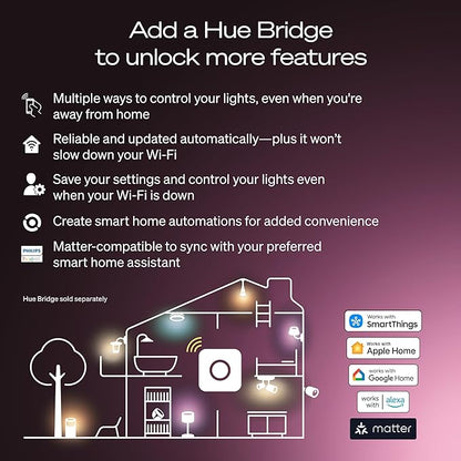 Philips Hue Smart LED A21 Bulb, White Ambiance, E26, 13.5W, Full Spectrum Light 1000K-20000K,1600 Lumens, Dimmable LED Bulbs, Works with Alexa, Google Assistant, Apple Home, 1-Pack