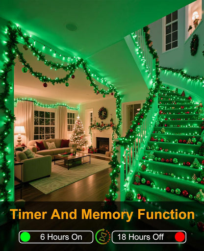 Christmas Lights Outdoor, 157FT 480 LED Plug in Christmas Tree Lights Waterproof, 8 Modes Green Wire Fairy String Light for Indoor House Garden Patio Porch Xmas Party Holiday Decorations, Green