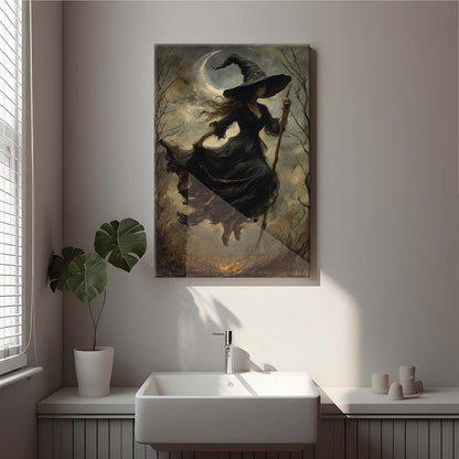 Witch in the Forest Halloween Print Wall Art Poster Witch Decor Vintage Print Dark College Wall Art Victorian Gothic Room Decor Canvas Wall Print12x16in Wood Framed