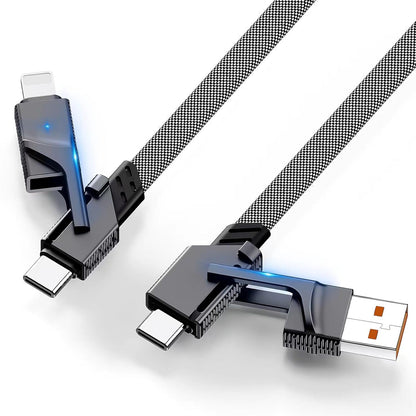 2Pack 4 in 1 USB C Cable for Lightning Cable [60W Fast Charging], 3FT Flat Braided USB C to USB C Charger Cord with L/Dual Type C/USB A Multi Port for iPhone 16 15 14 Pro Max/Samsung/i-Pad/Mac Book