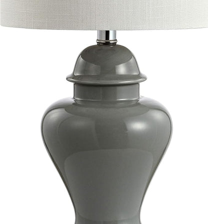JONATHAN Y 22" Gray Ceramic Table Lamp Set of 2 for Bedroom Living Room, White Linen Shade, Traditional Ginger Jar Nightstand Lamp, Classic Cottage LED Lights (JYL6602B-SET2)