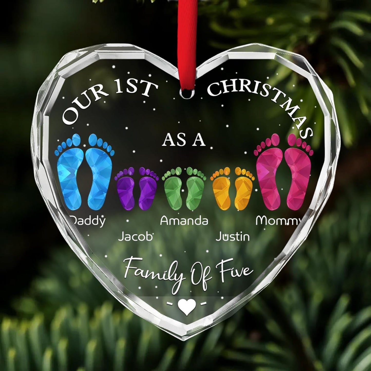 First Christmas As A Family - Personalized Custom Glass Ornament for Family of 5 People and Pets, 1st Xmas Family Ornament 2025 Baby's First Christmas