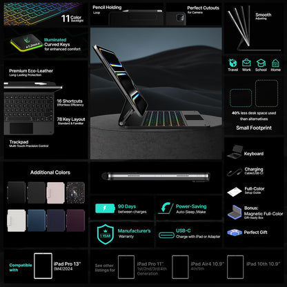 typecase Keyboard Case for iPad Pro 13-inch (M4) 2024,Magic Keyboard with 11 Colors Backlight for iPad Pro 13,Keyboard Case with Pencil Holder,Multi-Touch Trackpad,Easy-Set Magnetic Stand,Carbon Fiber