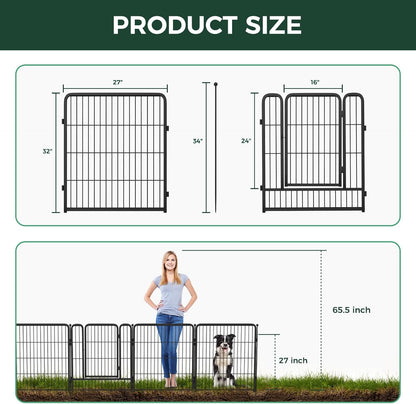 FXW Garden Fence Outdoor for The Yard – 32in(H) x 18.0ft(L) Heavy Duty Metal Animal Barrier for Dog and Rabbit, Decorative Dog Fence, 8 Panels, Black