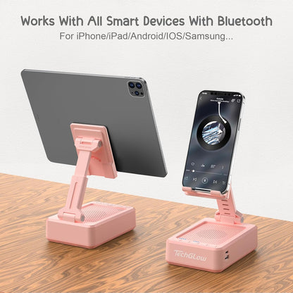 TechGlow Gifts for Men Women Foldable Cellphone Stand with Bluetooth Speaker and Power Bank Birthday Gift Idea for Mom Dad Cool Gadget Tech Gifts-Pink