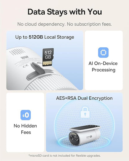 Baseus S2 4K Solar Security Cameras Wireless Outdoor - Radar+PIR Detection, AI Face Recognition, Auto Sunlight-Tracking, Color Night Vision, IP67, No Monthly Fee, Local Storage, Featured at CES 2025