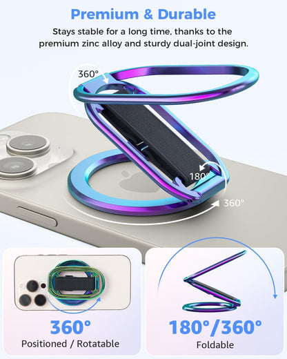 [2025 Newest] SUPERONE for Magsafe Phone Grip for Magnetic Kickstand Compatible with Mag Safe Finger Loop, 4-in-1 Phone Ring Holder Strap for Magnetic iPhone 16/15/14/13/12 (Silver)