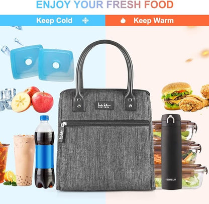 Nicole Miller Insulated Lunch Bag Tote Thermal Soft Side Wide-Open Cooler Ice Bag Lunch Box for Food with Drink Bottle Holder