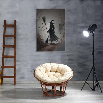 JFHCQJPK Vintage forest witch and black cat poster Halloween mural poster decoration mural art magic suitable for home living room bedroom16x24in Frameless