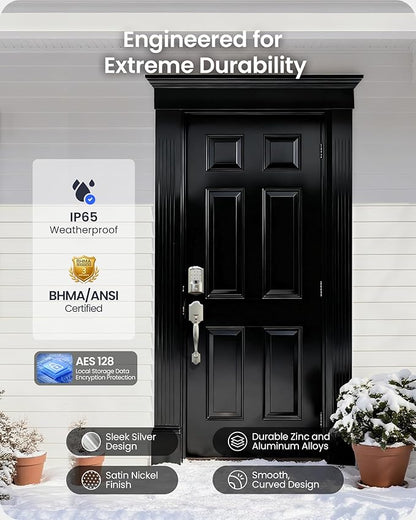 Veise VE027-H Built-in Wi-Fi Fingerprint Smart Deadbolt Lock with Handleset, App Remote & Voice Control, Keyless Entry Front Door Lock Set, Touchscreen Keypad, Auto-Lock, Easy Setup, Satin Nickel