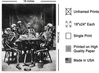 Poster Master Vintage Photograph Poster - Retro Daguerreotype Print - Gift for Artist, Friend - Skeletons Smoking at Table, Dinner Party, Goth - Wall Decor for Home, Dorm, 18x24 Unframed Wall Art
