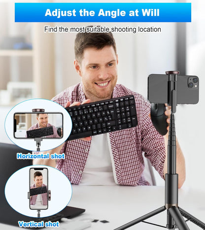 TONEOF 67" Cell Phone Selfie Stick Tripod,Smartphone Stand All-in-1 with Integrated Wireless Remote,Portable,Lightweight,Extendable for iPhone/Android(Black)