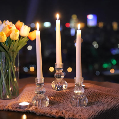 Woho Clear Ribbed Candlestick Holders 4.3" H Set of 6 for Wedding Table Centerpiece, Glass Taper Candle Holders for Holiday Home Decor, Vintage Candle Sticks Holder Decor for Thanksgiving Christmas
