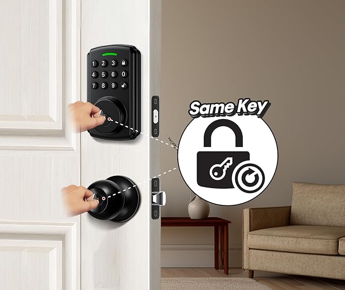 Front Door Lock Set | One Key for Two Lock | Keyless Entry Door Lock Deadbolt with Handle Set | Knob Handle