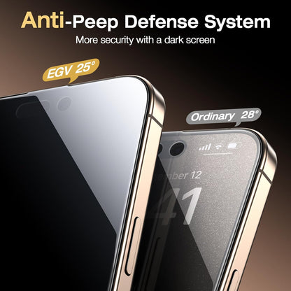 EGV 2 Pack Compatible for iPhone 15 Pro Privacy Screen Protector [6.7 Inch], 9H+ Military Grade Shatterproof Tempered Glass, Dust-Free Alignment Frame, Easy to Install for Beginners, Bubble-Free