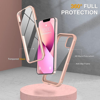 Miracase Compatible with iPhone 13 case 6.1 inch, [Glass Instead Plastic] with Built-in 9H Tempered Glass Screen Protector for iPhone 13,2023 Upgrade Full-Body Glass Clear Case,Crystal Pink