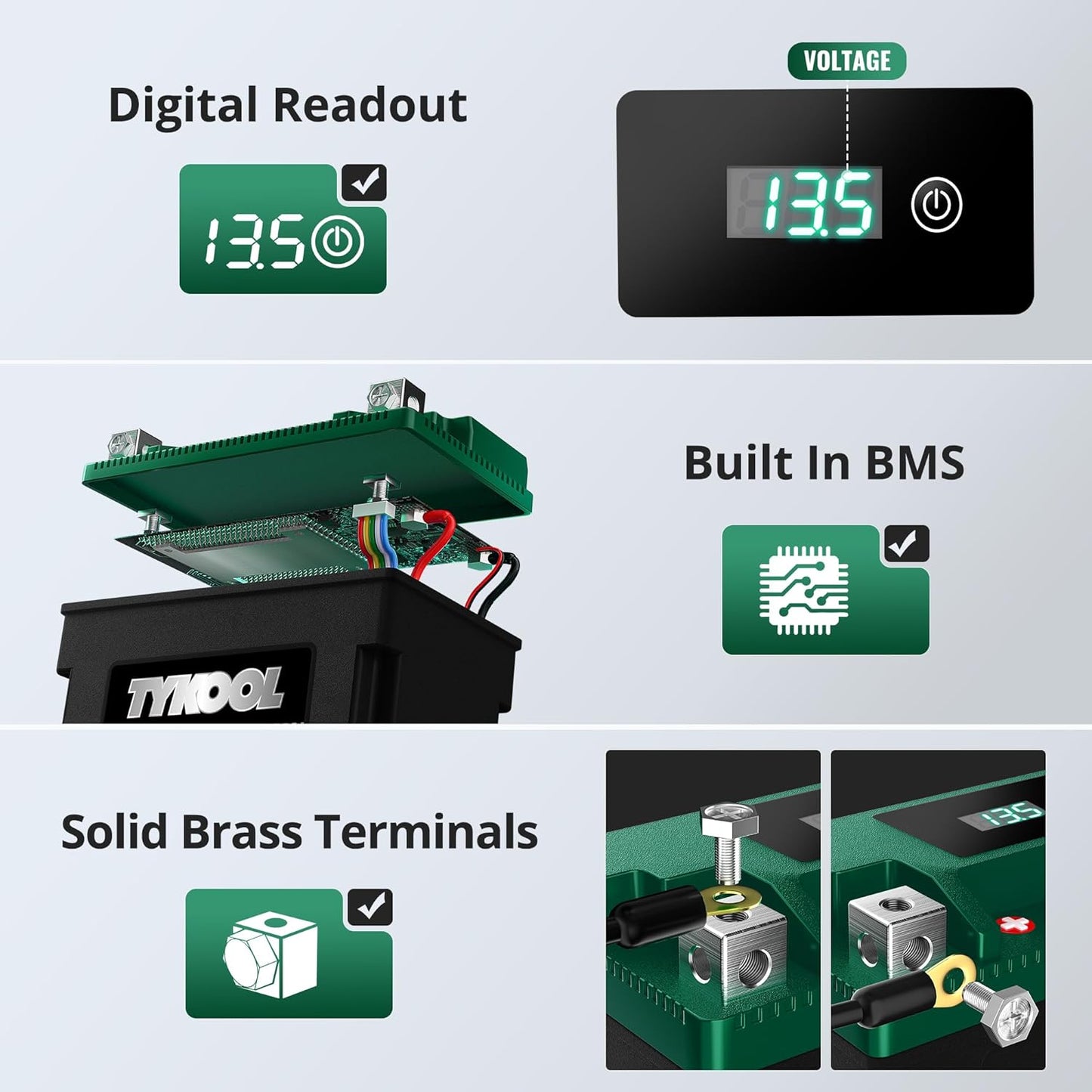 TYKOOL YTX12-BS STD LiFePO4 Lithium Motorcycle Battery,280CCA,2X Cranking Amps,Digital Readout,Compitable for BMW F850GS,Kawasaki Vulcan 900, BRP (Can-AM) DS250 ATV,Piaggio Vespa 300cc Scooter