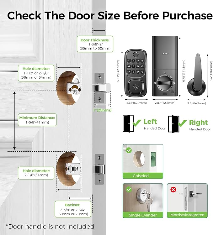 Wi-Fi Smart Locks for Front Door with 2 Lever Handle Set,App Control,Keyless Entry Deadbolt for Front Door with Auto Lock,Electronic Digital Keypad,Remote Control,Voice Unlock,Waterproof,Black