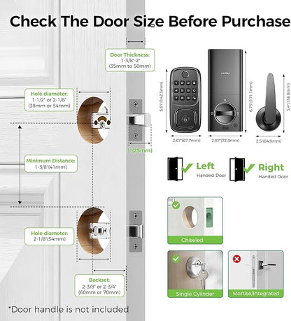 Wi-Fi Smart Locks for Front Door with 2 Lever Handle Set,App Control,Keyless Entry Deadbolt for Front Door with Auto Lock,Electronic Digital Keypad,Remote Control,Voice Unlock,Waterproof,Black