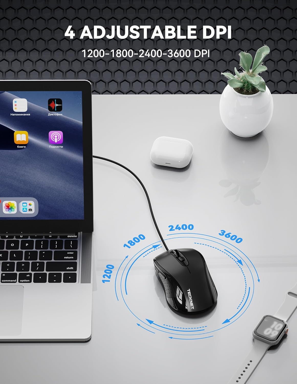TECKNET Wired Mouse (Black)
