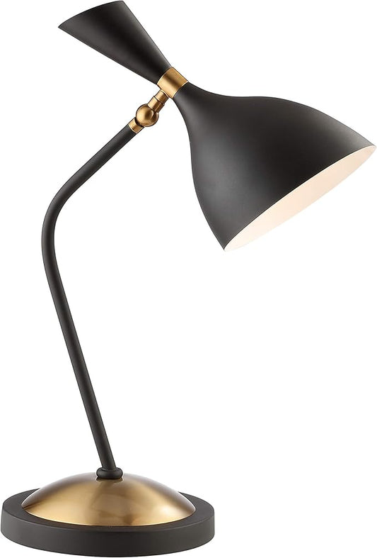 JONATHAN Y 21.5" Black/Gold Retro Mid-Century LED Table Lamp for Home Office, Adjustable Task Light with Black Iron Shade, Bedside Nightstand Lamp, LED Bulb Included JYL9065A
