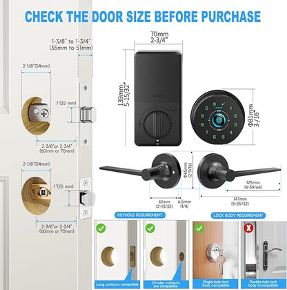 keyless Entry Door Lock deadbolt with Handle Set- Front Door Fingerprint Smart Locks with 2 Lever Handles-Keypad Code Deadbolt -App Control,Auto Lock,Easy to Install