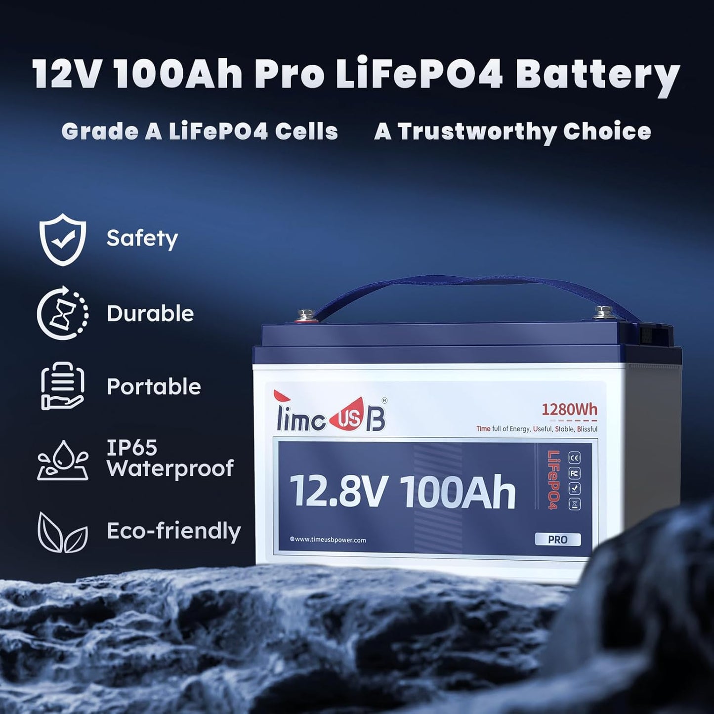 12V 100Ah Pro LiFePO4 Battery, Grade A Battery Cells, 4 Pack Group 31 Deep Cycle Lithium Battery, Built-in 100A BMS,10-Year Lifetime, Perfect for RV, Solar Home System and Off-grid Application