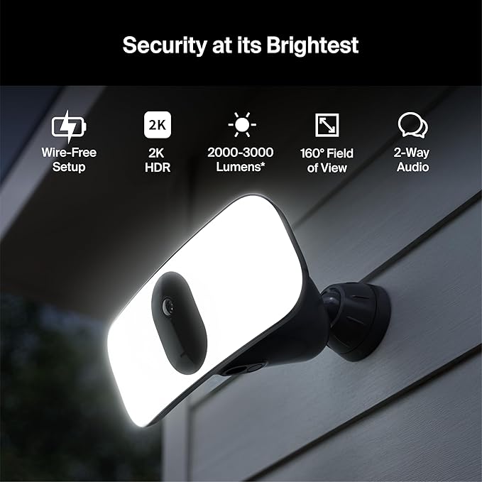 Arlo Pro 3 Wireless LED Floodlight Security Camera 2K HDR, 2000-3000 Lumens, Custom Detections, Emergency Response, Connects to Wi-Fi, Color Night Vision, 2-Way Audio, Rechargeable (Black)
