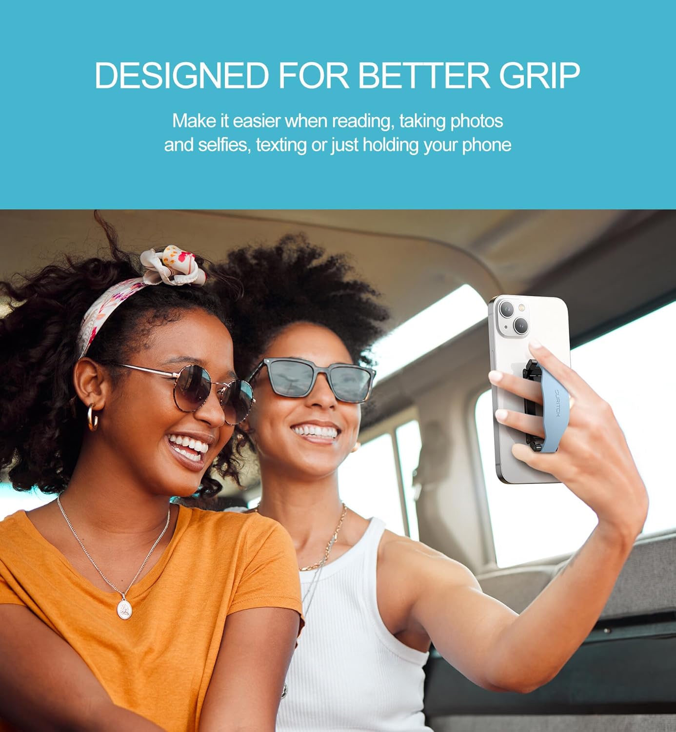 SURITCH Phone Grip Strap Finger Loop Holder for Back of Phone, 2-in-1 Soft Silicone Gripper Kickstand for iPhone Samsung and Most Cell Phone Cases, 3.15" Blue