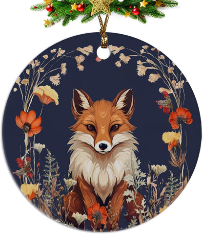 Fox Ornaments, Fox Decorations, Fox Gifts for Women, Botanical Fox Ceramic Ornaments, Fox Decorative Hanging Ornament