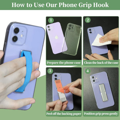 4Pcs Adhesive Phone Strap Grip Finger Holder for Hand, Sticky Elastic Cellphone Loops for Back of iPhone Case Accessories, Thin Smartphone Grips - Black Silver Black White