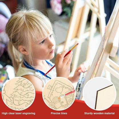 COCHIE 10 Pieces Large Christmas Unfinished Wood Crafts to Paint for Adults and Kids, Bulk Winter Predrilled Wooden Ornaments for Painting, Peppermint Candy House Paintable Wood Slices Craft Supplies