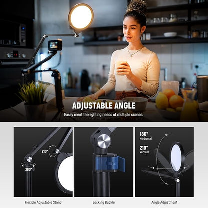 NEEWER Basics 18W 7" Ring Light with Desk Stand/C Clamp, 2 Pack 3000K-6500K Dimmable Full Screen LED Circle Lighting for Video Conference Streaming Phone Selfie Recording Laptop Computer Zoom, R18